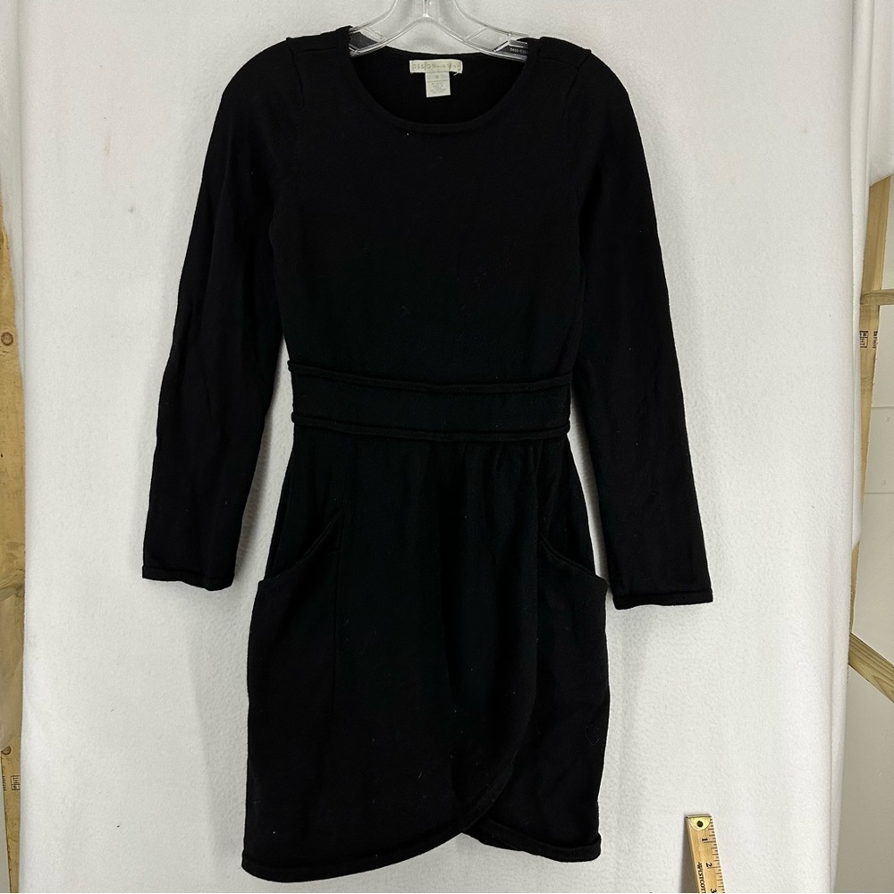 Design History Long Sleeve Mini Pocket Sweater Dress‎ 100% Wool Small Black